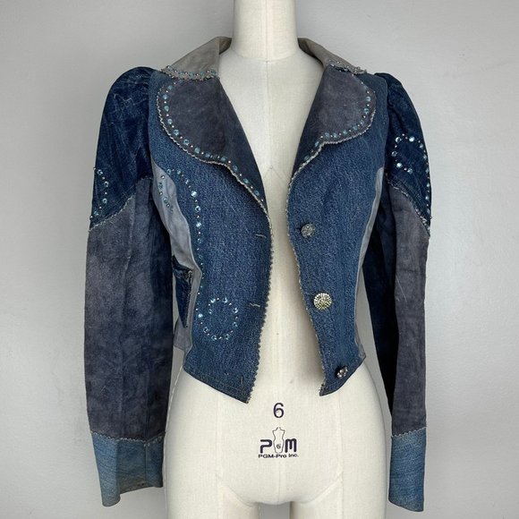 ❌SOLD❌Vintage 1970s Love Melody Denim and Leather Patchwork Jacket, Levi's - Picture 7 of 9